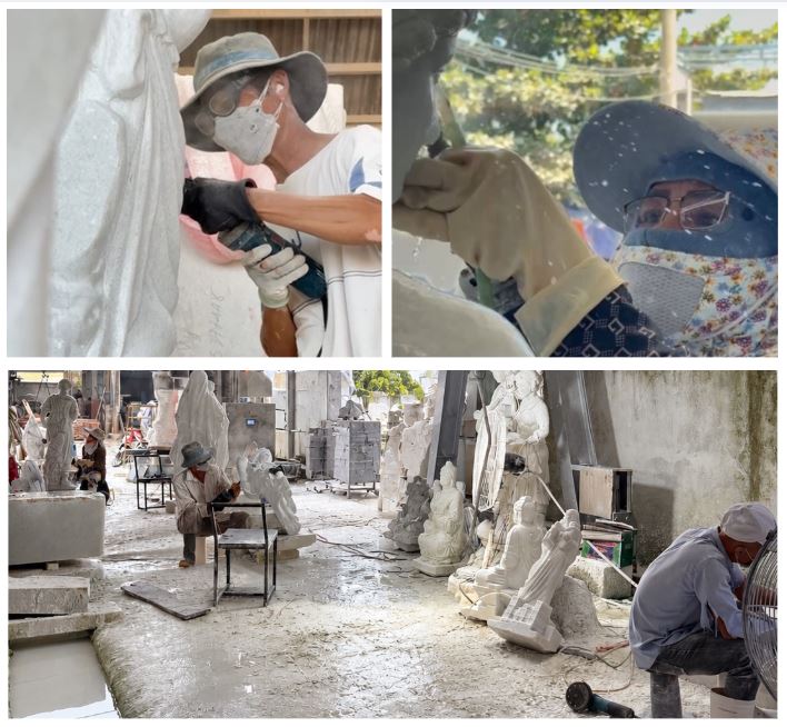 Nghệ nhân điêu khắc đá tại Lê Hải