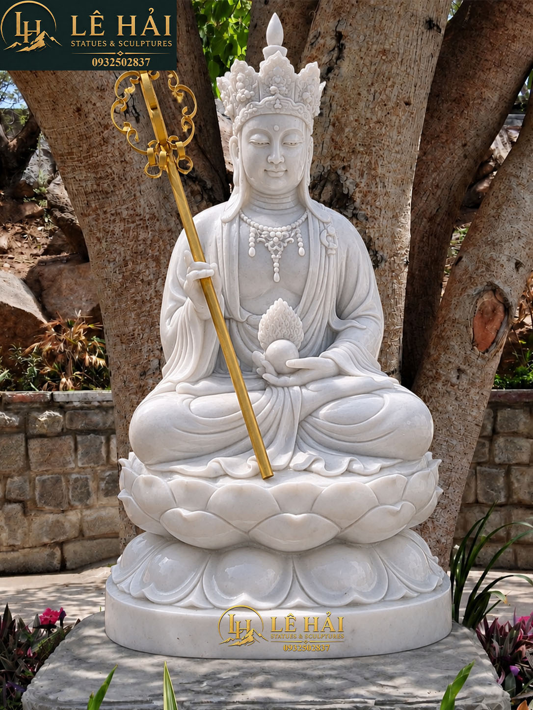 Tượng Địa Tạng Vương Bồ Tát Tọa Đài Sen Bằng Đá Tự Nhiên